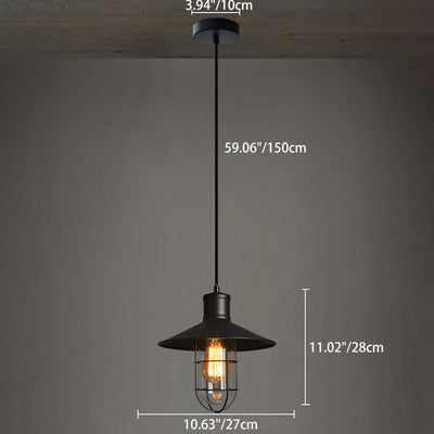 Suspension Luminaire à Cage en Fer Conique Industrielle Contemporaine à 1 Lumière pour Salon 