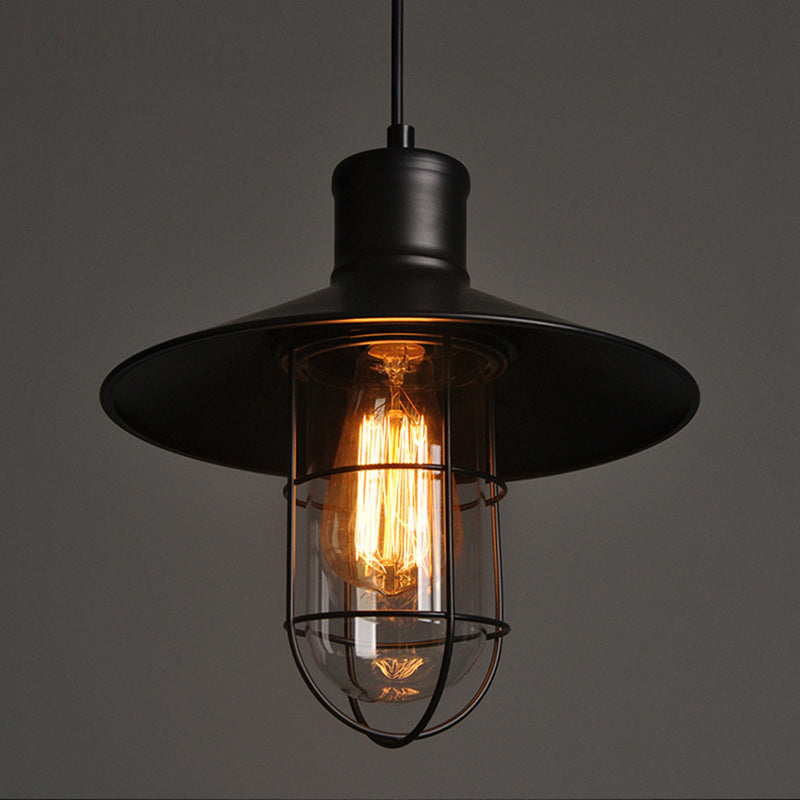 Lámpara colgante de 1 luz con jaula cónica de hierro industrial contemporáneo para sala de estar 