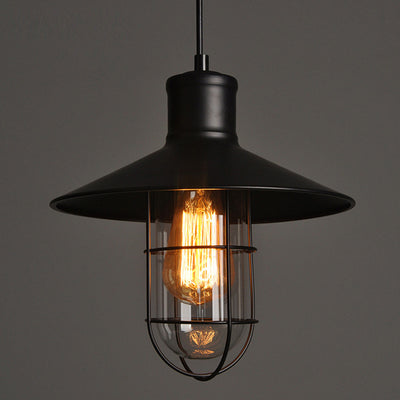 Suspension Luminaire à Cage en Fer Conique Industrielle Contemporaine à 1 Lumière pour Salon 