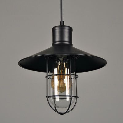 Suspension Luminaire à Cage en Fer Conique Industrielle Contemporaine à 1 Lumière pour Salon 