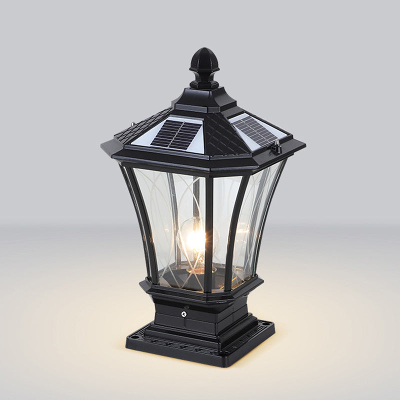 Traditional European Solar Aluminum Glass Octagonal LED Post Head Outdoor Light For Garden