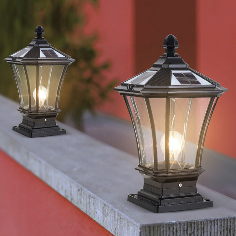Traditional European Solar Aluminum Glass Octagonal LED Post Head Outdoor Light For Garden