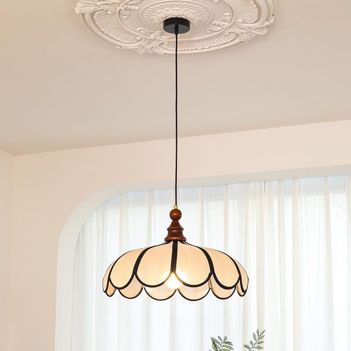 Traditionelle französische Jute Eisen Holz Floral 1-Licht Pendelleuchte für Wohnzimmer 