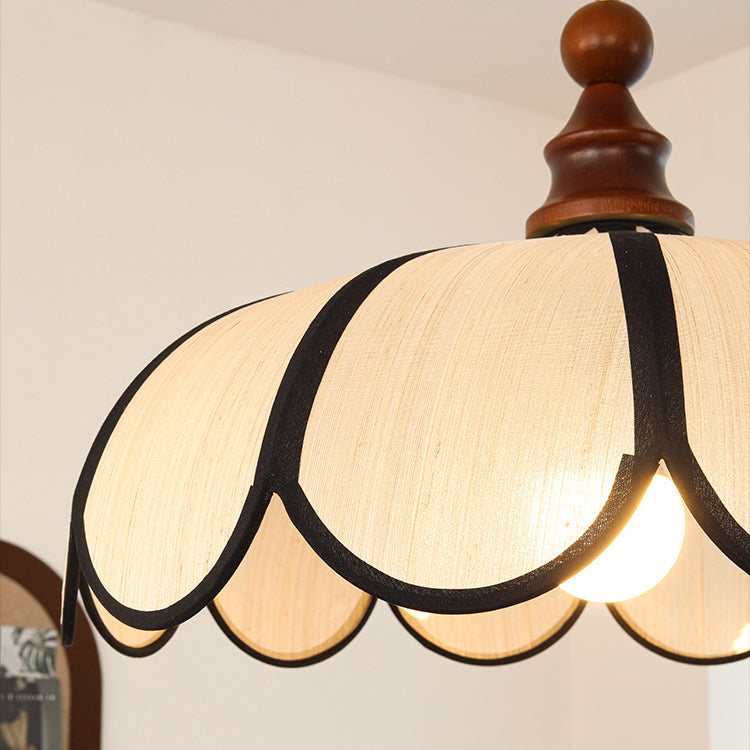 Traditional French Jute Iron Wood Floral 1-Light Pendant Light For Living Room