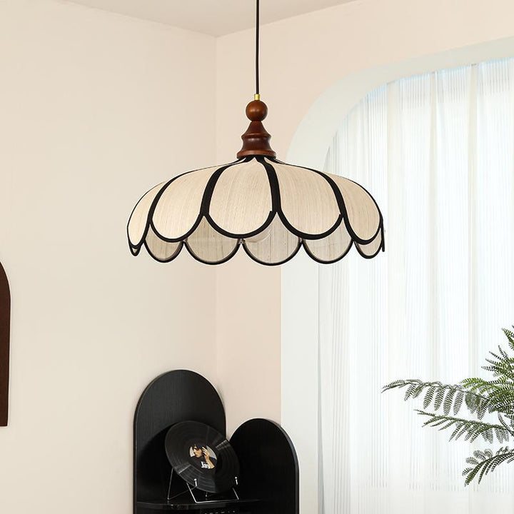 Traditional French Jute Iron Wood Floral 1-Light Pendant Light For Living Room
