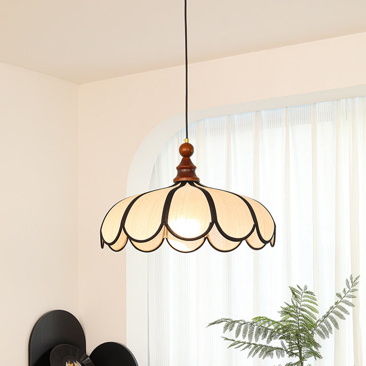 Traditionelle französische Jute Eisen Holz Floral 1-Licht Pendelleuchte für Wohnzimmer 