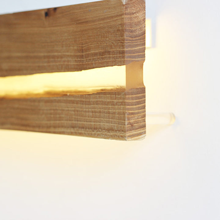 Zeitgenössische nordische Holzharz rechteckige rissige Holzmaserung LED-Wandleuchte für das Wohnzimmer 