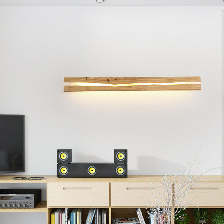 Zeitgenössische nordische Holzharz rechteckige rissige Holzmaserung LED-Wandleuchte für das Wohnzimmer 