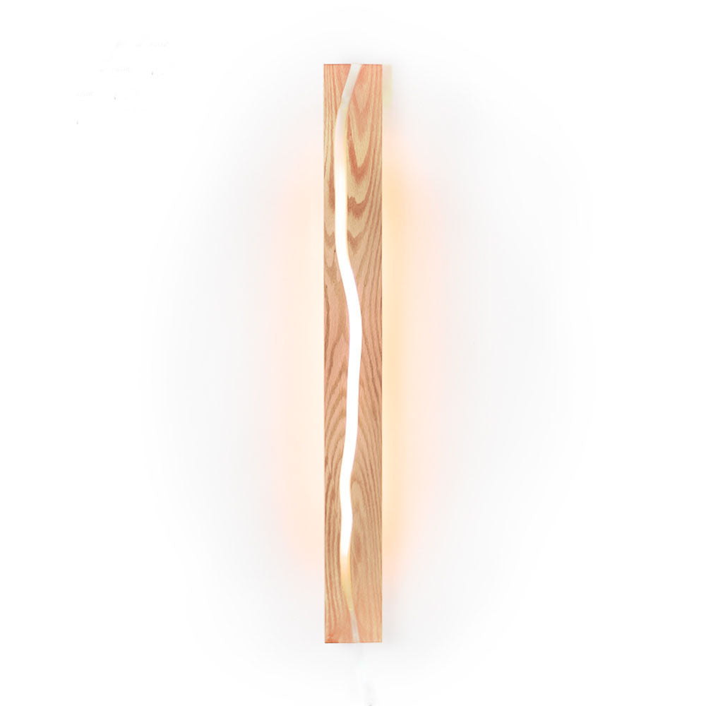 Zeitgenössische nordische Holzharz rechteckige rissige Holzmaserung LED-Wandleuchte für das Wohnzimmer 