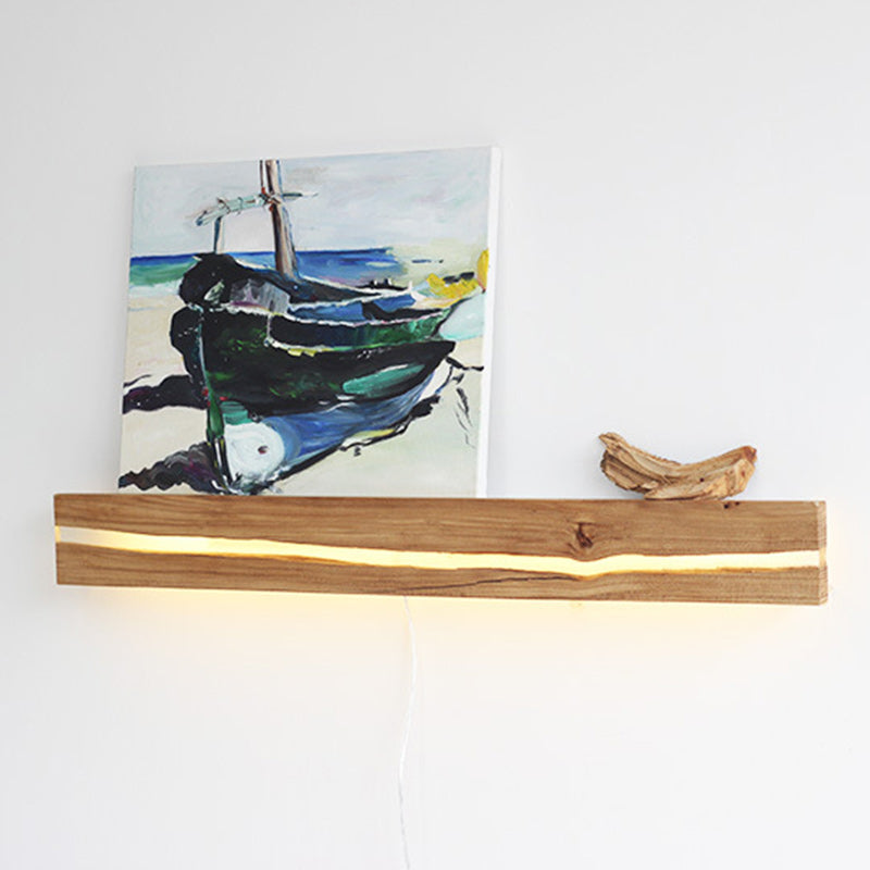 Applique murale LED en résine de bois rectangulaire contemporaine nordique avec grain de bois fissuré pour salon 