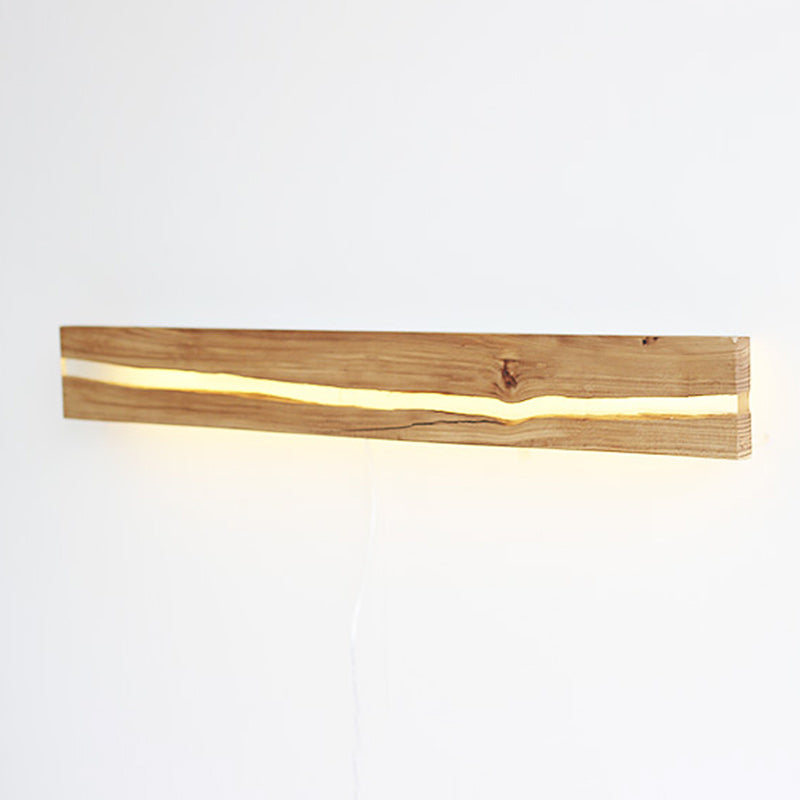 Zeitgenössische nordische Holzharz rechteckige rissige Holzmaserung LED-Wandleuchte für das Wohnzimmer 