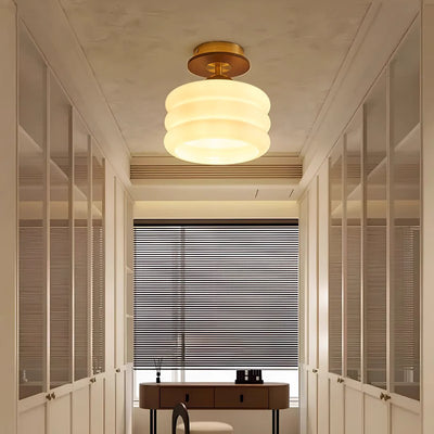 Zeitgenössische Retro Walnuss Holz Metall Glas Floral 1-Licht Semi-Flush Mount Deckenleuchte für Wohnzimmer 