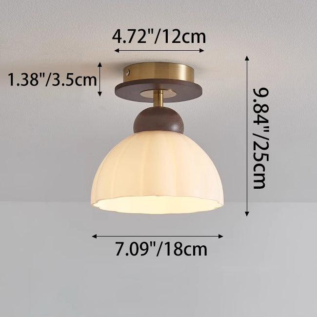 Zeitgenössische Retro Walnuss Holz Metall Glas Floral 1-Licht Semi-Flush Mount Deckenleuchte für Wohnzimmer 