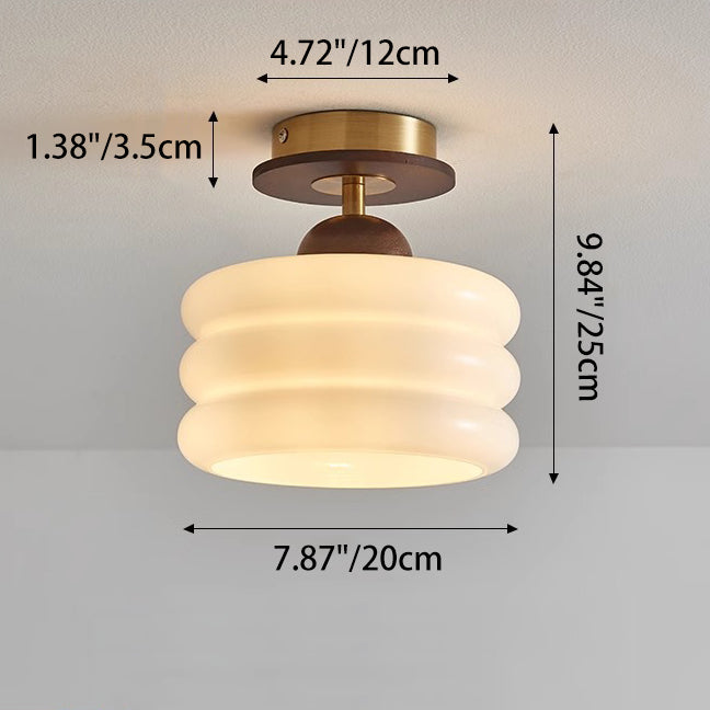 Zeitgenössische Retro Walnuss Holz Metall Glas Floral 1-Licht Semi-Flush Mount Deckenleuchte für Wohnzimmer 