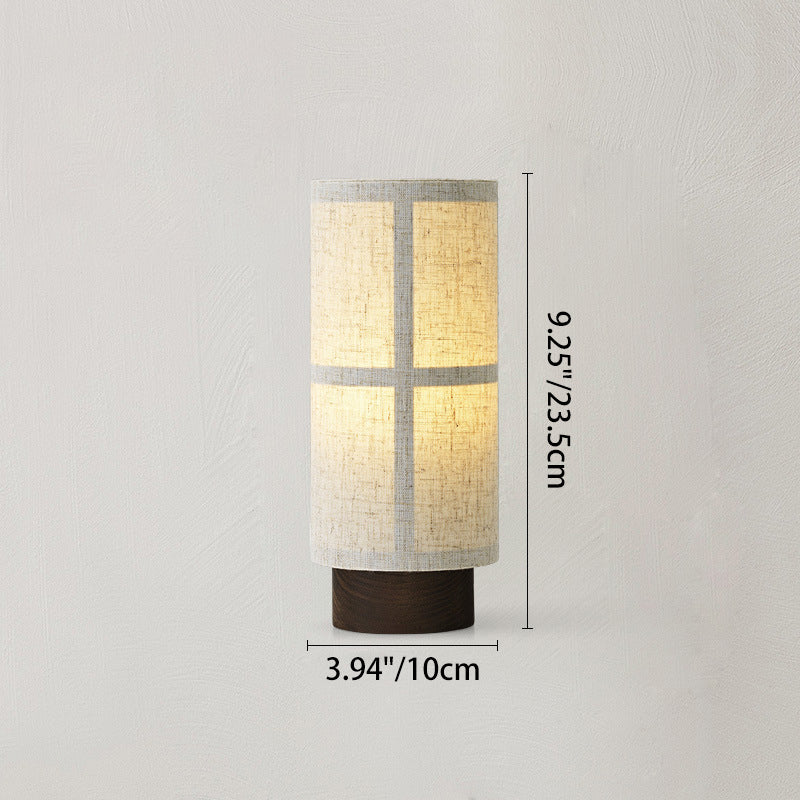 Traditional Japanese Fabric & Wood Cylindrical 1-Light Table Lamp For Bedroom