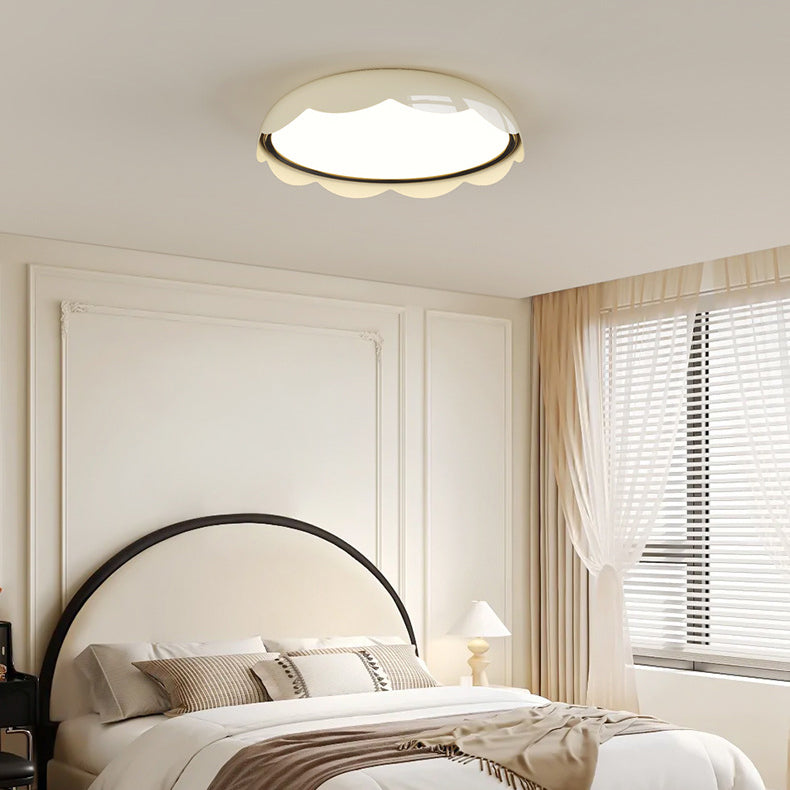 Modern Minimalist Iron &amp; PE Wave Pattern LED Flush Mount Ceiling Light For Bedroom