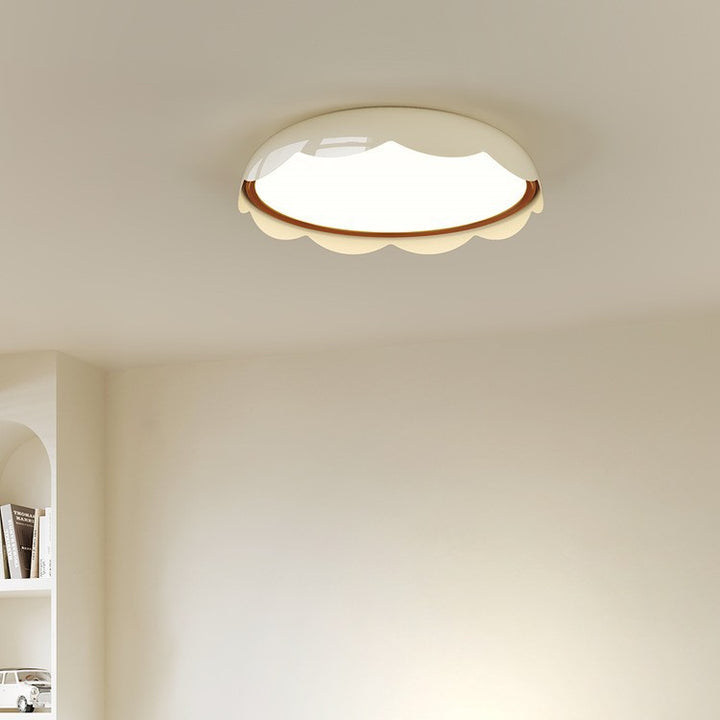 Modern Minimalist Iron &amp; PE Wave Pattern LED Flush Mount Ceiling Light For Bedroom