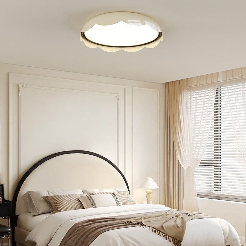 Modern Minimalist Iron &amp; PE Wave Pattern LED Flush Mount Ceiling Light For Bedroom