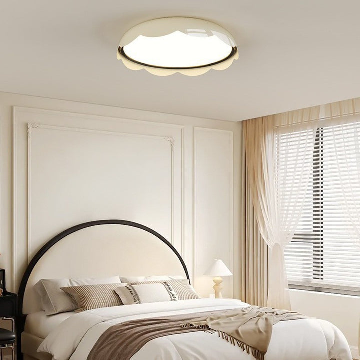Modern Minimalist Iron &amp; PE Wave Pattern LED Flush Mount Ceiling Light For Bedroom