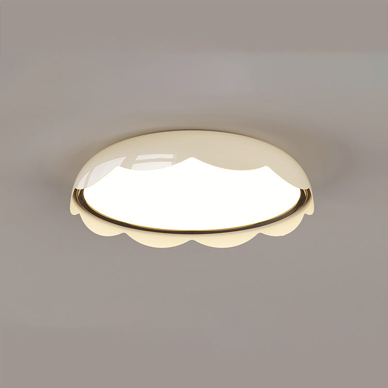 Modern Minimalist Iron &amp; PE Wave Pattern LED Flush Mount Ceiling Light For Bedroom