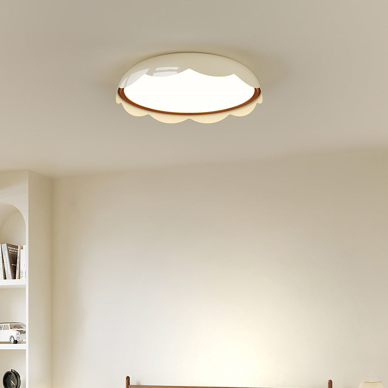 Modern Minimalist Iron &amp; PE Wave Pattern LED Flush Mount Ceiling Light For Bedroom