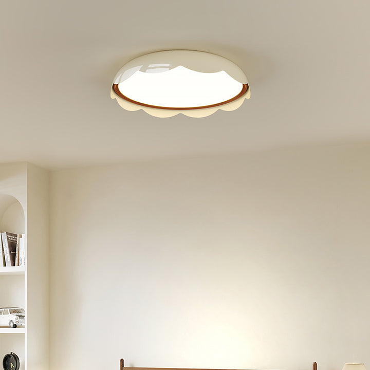 Modern Minimalist Iron &amp; PE Wave Pattern LED Flush Mount Ceiling Light For Bedroom