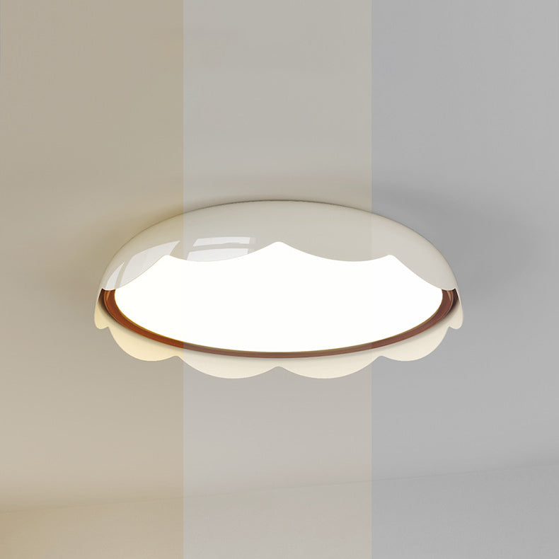 Modern Minimalist Iron &amp; PE Wave Pattern LED Flush Mount Ceiling Light For Bedroom