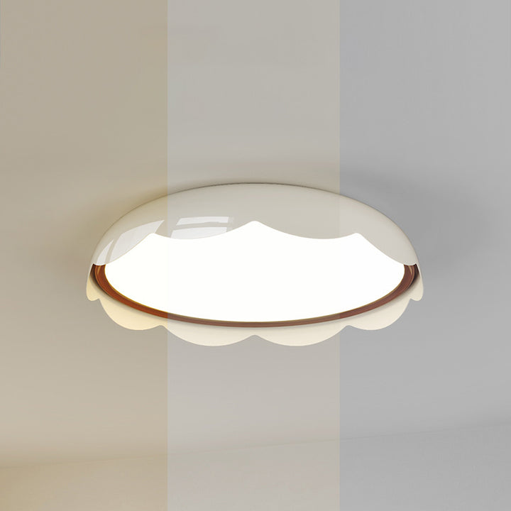 Modern Minimalist Iron &amp; PE Wave Pattern LED Flush Mount Ceiling Light For Bedroom