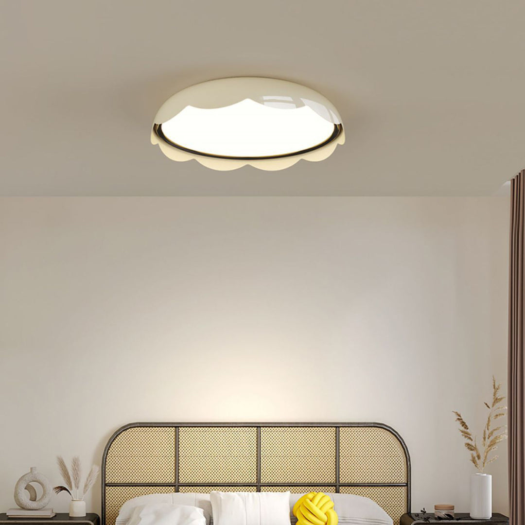 Modern Minimalist Iron &amp; PE Wave Pattern LED Flush Mount Ceiling Light For Bedroom