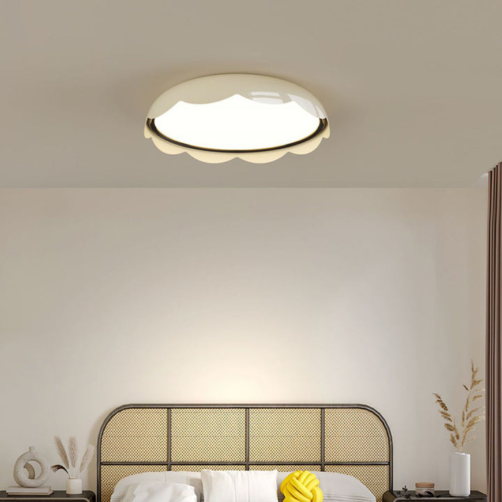 Modern Minimalist Iron &amp; PE Wave Pattern LED Flush Mount Ceiling Light For Bedroom