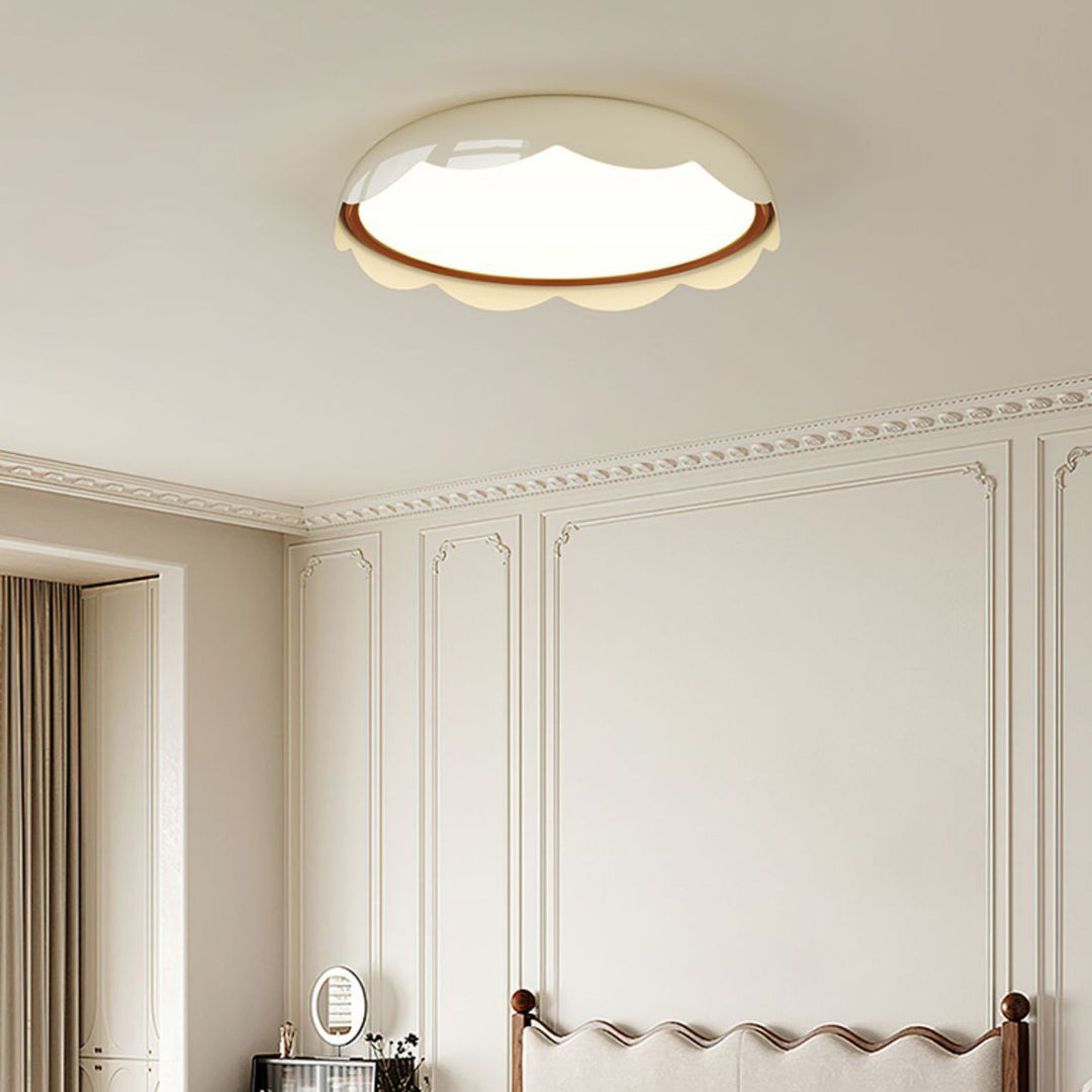 Modern Minimalist Iron &amp; PE Wave Pattern LED Flush Mount Ceiling Light For Bedroom