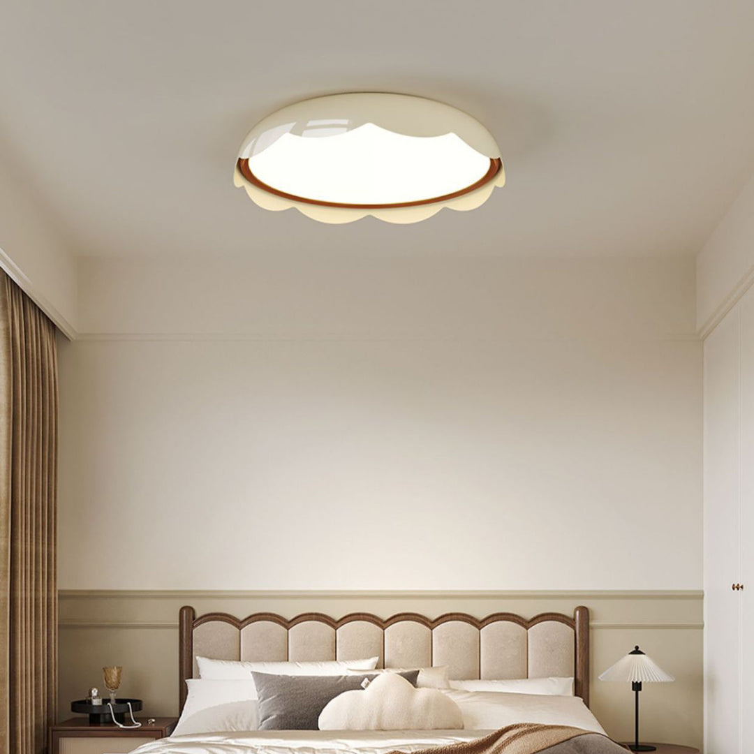 Modern Minimalist Iron &amp; PE Wave Pattern LED Flush Mount Ceiling Light For Bedroom