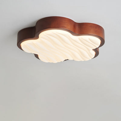 Contemporary Nordic Wood & Acrylic Floral LED Flush Mount Ceiling Light For Bedroom