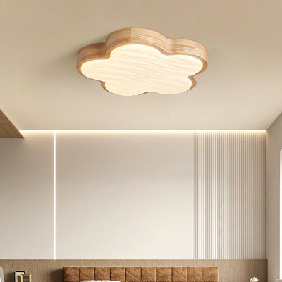 Contemporary Nordic Wood & Acrylic Floral LED Flush Mount Ceiling Light For Bedroom