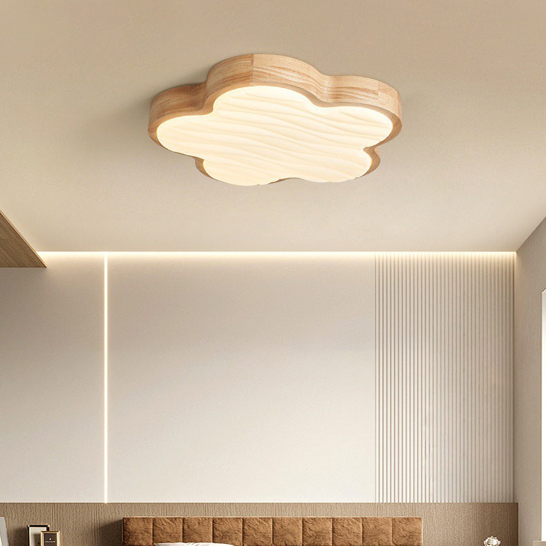 Contemporary Nordic Wood & Acrylic Floral LED Flush Mount Ceiling Light For Bedroom