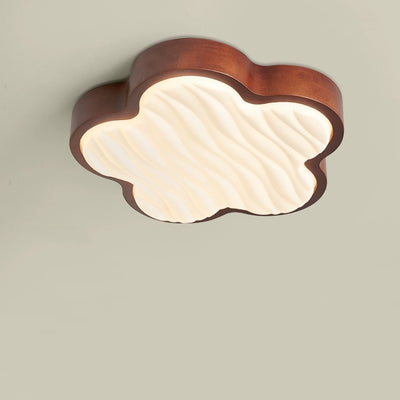 Contemporary Nordic Wood & Acrylic Floral LED Flush Mount Ceiling Light For Bedroom