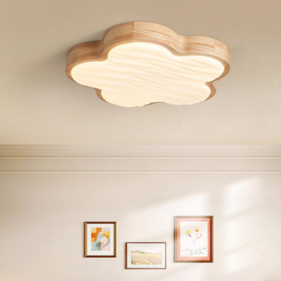 Contemporary Nordic Wood & Acrylic Floral LED Flush Mount Ceiling Light For Bedroom
