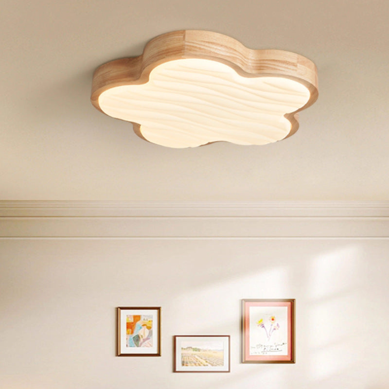 Contemporary Nordic Wood & Acrylic Floral LED Flush Mount Ceiling Light For Bedroom