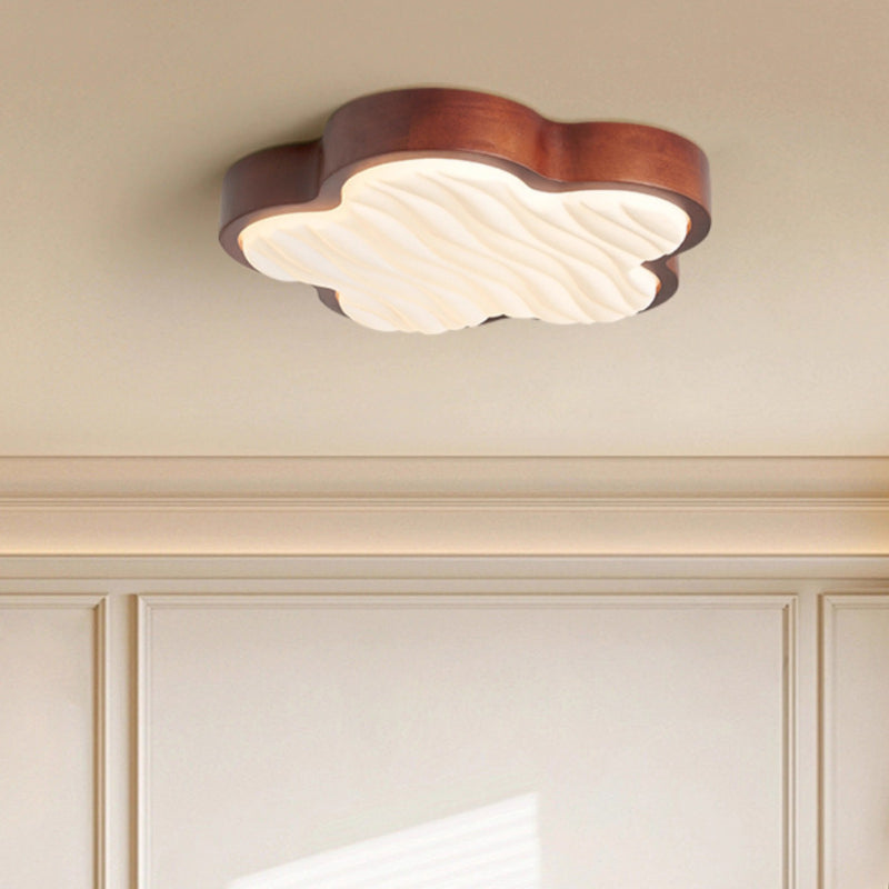 Contemporary Nordic Wood & Acrylic Floral LED Flush Mount Ceiling Light For Bedroom