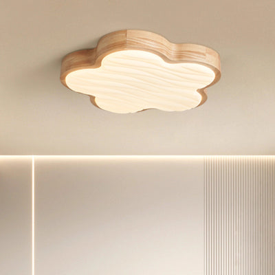 Contemporary Nordic Wood & Acrylic Floral LED Flush Mount Ceiling Light For Bedroom