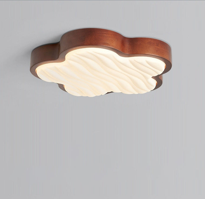 Contemporary Nordic Wood & Acrylic Floral LED Flush Mount Ceiling Light For Bedroom