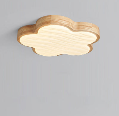 Contemporary Nordic Wood & Acrylic Floral LED Flush Mount Ceiling Light For Bedroom