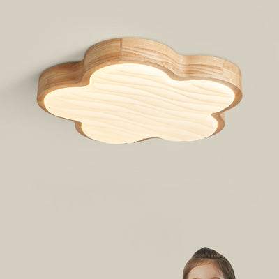 Contemporary Nordic Wood & Acrylic Floral LED Flush Mount Ceiling Light For Bedroom