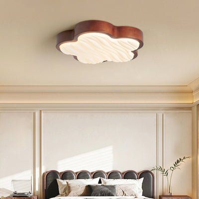 Contemporary Nordic Wood & Acrylic Floral LED Flush Mount Ceiling Light For Bedroom