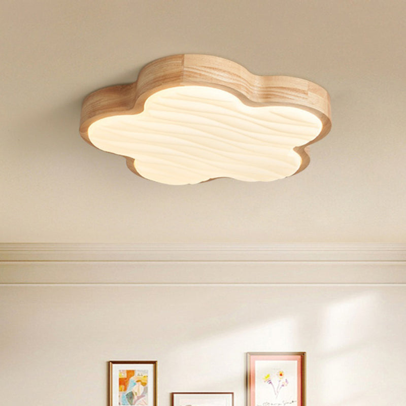 Contemporary Nordic Wood & Acrylic Floral LED Flush Mount Ceiling Light For Bedroom
