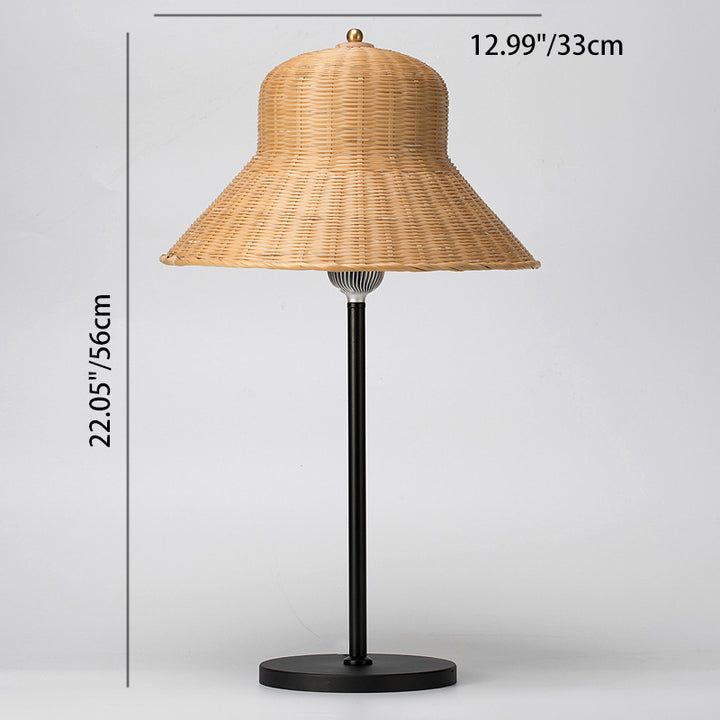 Lámpara de mesa LED con forma de sombrero de hierro y bambú Art Deco moderno para dormitorio 