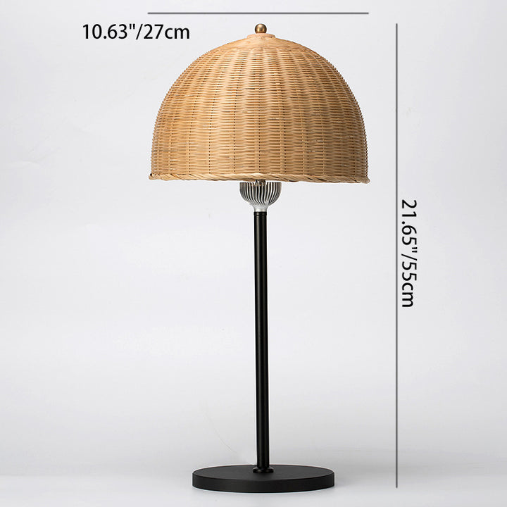 Lámpara de mesa LED con forma de sombrero de hierro y bambú Art Deco moderno para dormitorio 