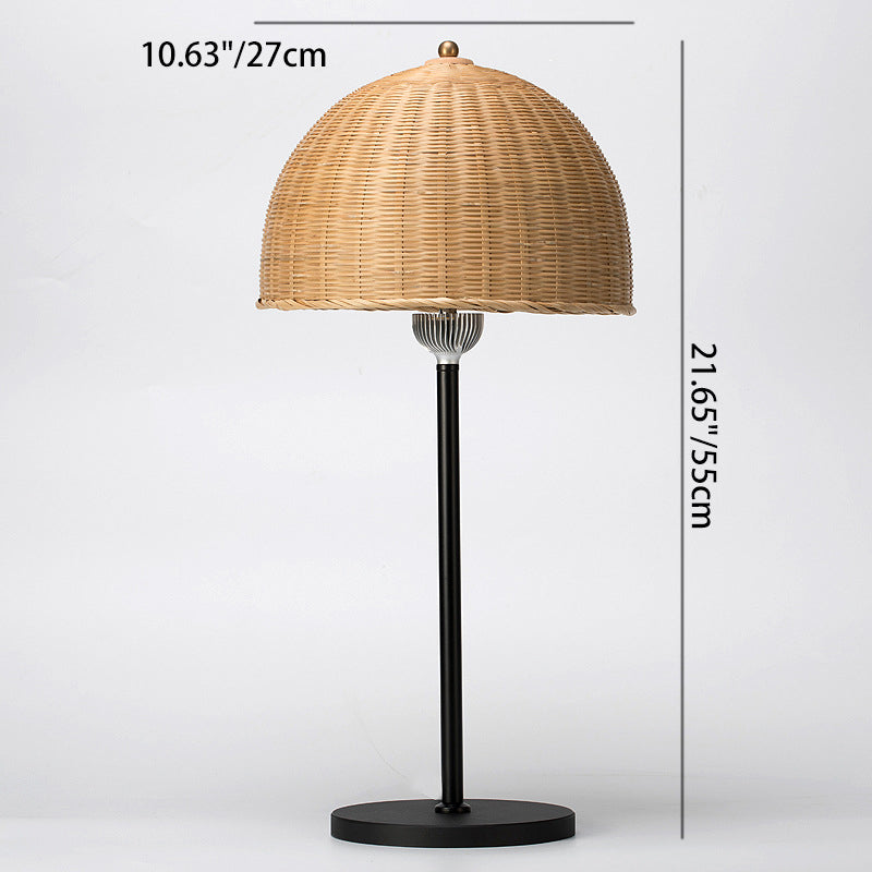 モダンアートデコアイアン＆バンブーラウンドハット型LEDテーブルランプ（ベッドルーム用） 