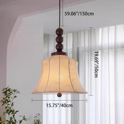 Moderne Mid-Century Holz & Stoff Runde Blumen 1-Licht Pendelleuchte für Wohnzimmer 