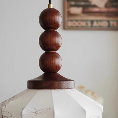 Moderne Mid-Century Holz & Stoff Runde Blumen 1-Licht Pendelleuchte für Wohnzimmer 
